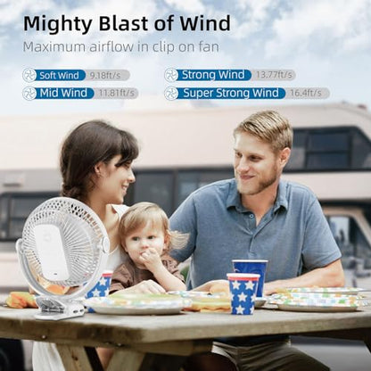 10000mAh 30hrs Rechargeable Clip on Fan, 8 Inch Battery Operated Fan Portable, 4 Speeds, Sturdy Clamp, Quiet USB Fans for Golf Cart Desk Treadmill Camping Truck Outdoor Travel Office, White - color: White