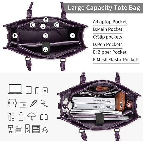 Laptop Bag for Women 15.6 Inch Laptop Tote Bag Waterproof Leather Computer Tote Bag Business Lightweight Office Briefcase Large Capacity Handbag Shoulder Bag Plum - color: Plum