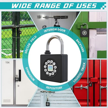 SFW Fingerprint Padlock with Key,Heavy Duty Combination Lock Locker,Water Resistance with Codes APP Access for Outdoor Fence Gate Pool Shed Gym Lock Storage