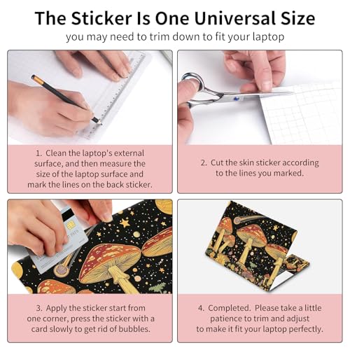 15.6 Inch Laptop Skin Sticker, Reusable Vinyl Cover Protector with 2 Wrist Pad Skins, Removable Waterproof Scratch-Resistant for 12-15.6 Inch Laptop Notebook,Mushrooms Psychedelic - color: Mushrooms Psychedelic