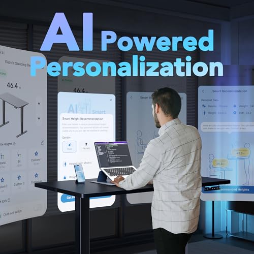 HUANUO 32" AI Smart Standing Desk with App-Synced Sedentary Reminders, Electric Height Adjustable Desk with Body-Data Ergonomic Presets, Voice Control Alexa/Google/Siri, 3 Memory Settings Table, Black - color: Black, size: AI-32" X 19"