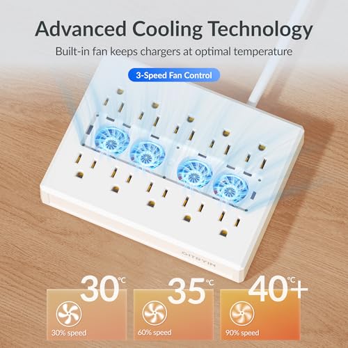 Gitryin Laptop Charging Station, 3 * 140W, 2 * 65W Retractable USB C Chargers, 10 Type C Ports with Cooling Power Strip, 550W Charging Hub