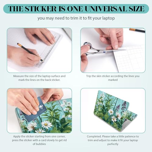 Laptop Skin Sticker Decal, 12" 13" 13.3" 14" 15" 15.4" 15.6 inch Personalized Universal Vinyl Notebook Skin Sticker Cover Art Protector Decal, Green Plant Flowers - color: Green Plant Flowers