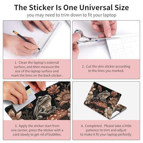Laptop Skin Sticker 3-Piece Set,Frog On Mushrooms | Trim-to-fit 3-piece vinyl set with one 15 x 10.6 in lid skin and two palm-rest decals for many 12-15.6 in laptops - color: Frog On Mushrooms