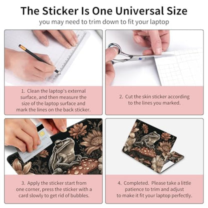 Laptop Skin Sticker 3-Piece Set,Frog On Mushrooms | Trim-to-fit 3-piece vinyl set with one 15 x 10.6 in lid skin and two palm-rest decals for many 12-15.6 in laptops - color: Frog On Mushrooms