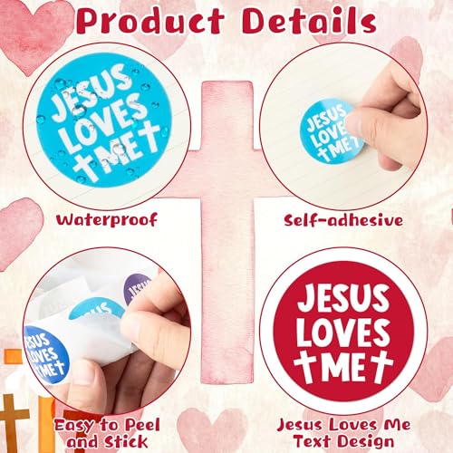 CNhoqc Jesus Round Sticker Rolls - 1000Pcs Jesus Loves Me Round Bible Verse Stickers Water Bottle Laptop Self-Adhesive Waterproof Vinyl Basket Stuffers Christian Birthday Party Supplies Card Making - style: Jesus Loves Me（Round）