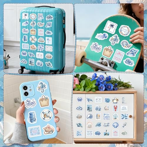 100 Pcs Beach Coastal Granddaughter Stickers Blue Ocean Decals | Coastal Granddaughter Stickers, Waterproof Vinyl, Ocaen Beachy, Summer Aesthetic Sticker for Water Bottle Laptop Luggage - style: Beach Coastal