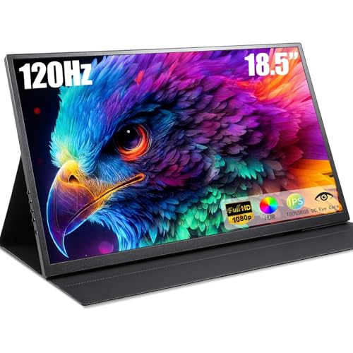 18.5 Inch Large Portable Monitor for Laptop, 120Hz IPS FHD 1080P USB-C HDMI Display with Sleeve Case VESA Mountable, 100% sRGB, Ultra-Slim Second Screen for PC/PS5/Switch – Built-in Speaker - size: 18.5''