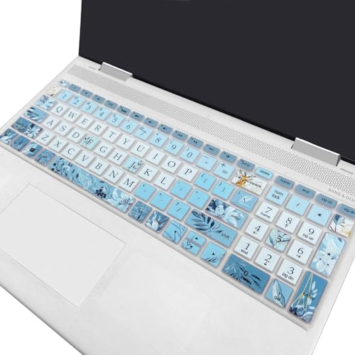 Keyboard Cover for HP Envy x360 15m-bp/bq /2020 2019 HP Pavilion 15/ HP Pavilion x360 15.6” Series/HP Envy 17 17.3" Series/HP Laptop 15t 17t 17-ca0011nr 17-by0040n, Gray Blue Flowers - color: Gray Blue Flowers