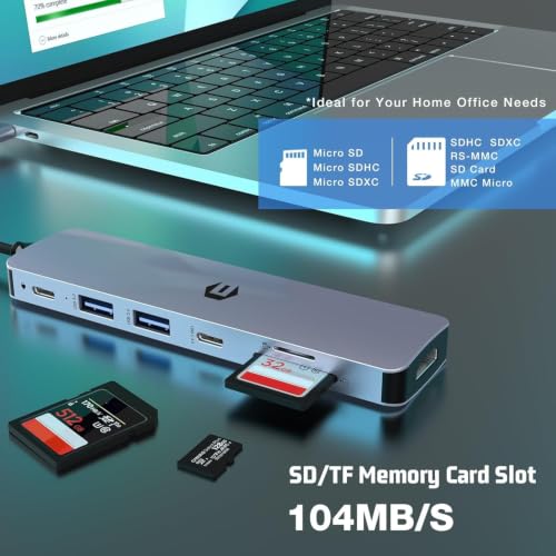 7 IN 1 USB C Adapter, 4K HDMI, USB C 3.0, 2 USB 3.0, 100W PD, SD/TF Card Reader, Compatible with Thunderbolt 3, MacBook Pro/Air, Windows and Other Type C Devices