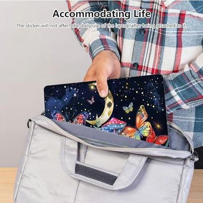 Universal Laptop Skin Sticker with 2 Wrist Pad Skins, Waterproof Scratch Resistant Vinyl Laptop Cover Decal, Cut to Fit for 11–15.6 Inch MacBook HP Dell Lenovo, Floral Butterfly Moon Mushroom - color: Floral Butterfly Moon Mushroom