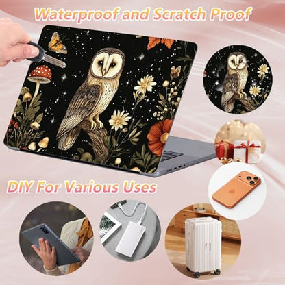 Laptop Skin Sticker Decal 12" 13" 13.3" 14" 15" 15.6",Waterproof Scratch Resistant Vinyl,Reusable Easy to Apply,for MacBook HP Dell Notebooks Netbooks Laptop,2 Wrist Pads,Cute Owl Floral - color: Cute Owl Floral