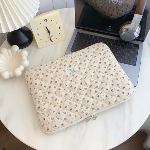 Cute Laptop Sleeve 13-15 inch Laptop Case Aesthetic Quilted Laptop Sleeve Computer Bag with Flower Printing for MacBook (A-Blue, 13inch) - color: A-blue, size: 13inch