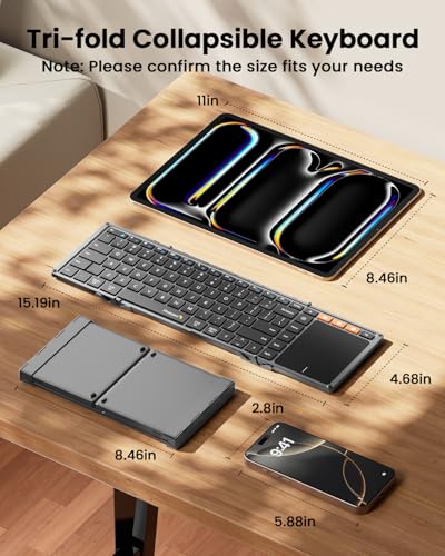 ProtoArc XK01 TP Foldable Keyboard with Touchpad, 0.65 in Keycaps, Gray | Multi-touch Trackpad, 88-key, Full Shortcut Row, 3-device Bluetooth 5.1 Switching, USB-C Charging for Mobile Productivity - color: Gray