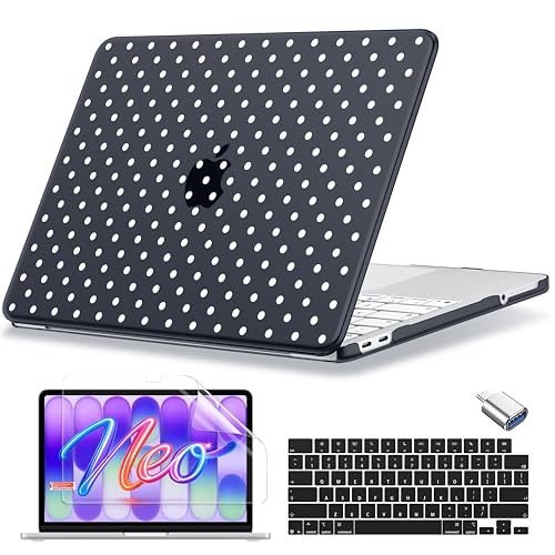 MecBevia Compatible with MacBook Neo Case 13 inch 2026 A3404 A18 Pro Chip | 4-in-1 Kit, Neo Hard Shell Case Cover & Keyboard Cover & Screen Protector & Type C, Polka Dot Black - color: Polka Dot Black