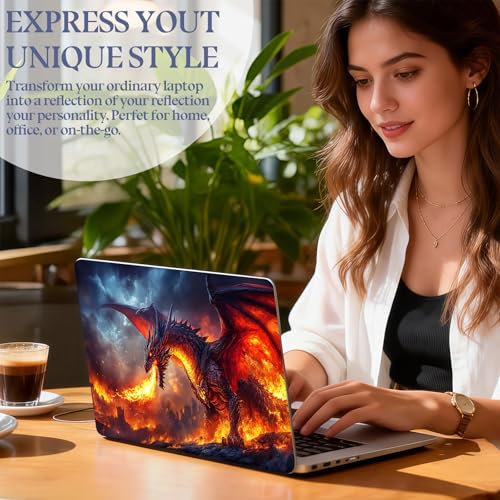 Universal Laptop Skin Sticker Decal,15.6 Inch Laptop Vinyl Cover for 13" 14" 15.6" Laptop,Scratch-Resistant Waterproof Protector Wrap,Reusable with Wrist Pads,Fiery Dragon - color: Fiery Dragon