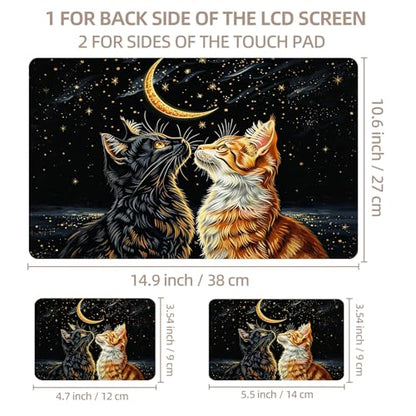 Universal Laptop Skin Sticker for 12/13/14/15.6 Inch Laptops, Reusable Vinyl Laptop Decal Cover, Waterproof Scratch Resistant Notebook Skin with 2 Wrist Pads,Moonlight Cats - color: Moonlight Cats