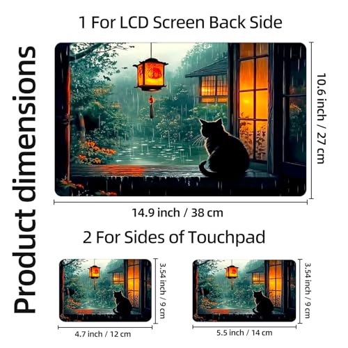 Aesthetic Laptop Skin Sticker, Cat by Rainy Window Waterproof Vinyl Laptop Decal, Removable Bubble Free, Reusable Protective Cover for 13 14 15 15.6 Inch - color: Cat by Rainy Window