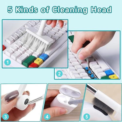 5 in 1 Keyboard Cleaning Brush Kit,Multifunctional Earbuds Cleaner with Keycap Puller,Cleaning Tools for Mechanical Keyboard,PC Laptop and Earphone (White) - color: White