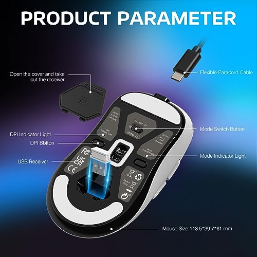 ATTACK SHARK X3 49g Ultra-Lightweight Wireless Gaming Mouse, White | Bluetooth 5.2/2.4G Wireless/Wired, PAW3395 Gaming Sensor, 26K DPI, 200h Battery Life, Programmable Buttons for PC/Mac/Win - color: White