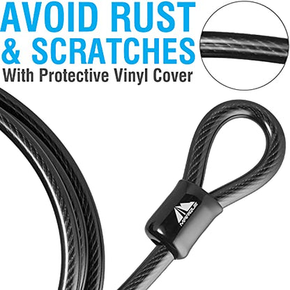 Security Steel Cable - 3/8 inch (10 mm) Thick (4', 7', 15', 20' or 30') Vinyl Coated Braided Steel Cable with Double Sealed Looped Ends for U-Lock, Padlock, Disc Lock (4 FT) - color: 4 FT