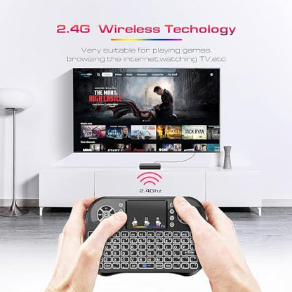 Mini Wireless Keyboard with Touchpad Mouse Combo, 7 Colors RGB Backlit, Portable 2.4 Ghz Mini Keyboard with Rechargable Li-ion Battery for Android Box, Smart TV, Pad, PC, HTPC, Tablet and Windows OS