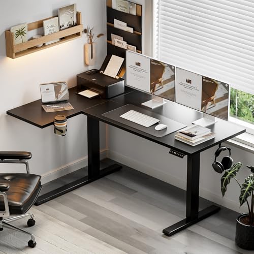 Muvai 59 Inch L Shaped Standing Desk Adjustable Height with Cable Management Tray,Gaming Electric Corner Standing Desk, Sit Stand Computer Table with Reversiable Splice Board, Black - color: Black, size: L-shaped 59 Inches