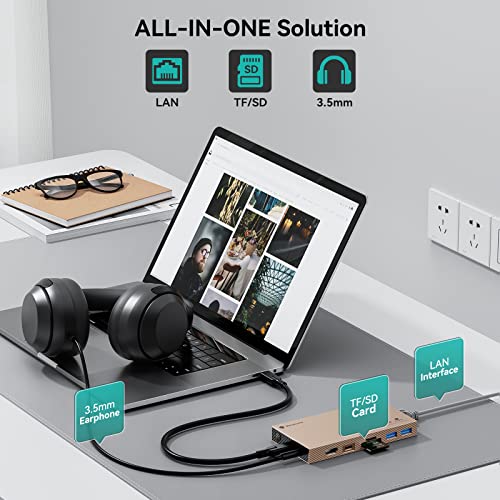 Yottamaster Aluminum USB C Hub with M.2 NVMe SSD Enclosure, 10-in-1 USB C Docking Station 10Gbps for NVMe PCI-E M.2 SSD, Support 100W Charging, 4K HDMI, RJ45, 4 USB Ports, Audio, SD/TF Card Reader