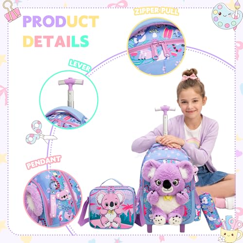 Meetbelify Rolling Backpack for Girls Backpacks with Wheels for Elementary Student Kids School Travel Bag for Girls Ages 6-8 Years Old - color: Purple