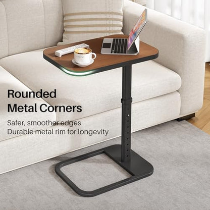 Kitstorack Upgraded TV Tray Table with Panel Lock, 90° Flip-Over Design & Adjustable Height, Sofa Arm Side Table for Eating, Laptop, Couch, Bed, or Small Spaces, Espresso - color: Espresso, style: Auto-locking