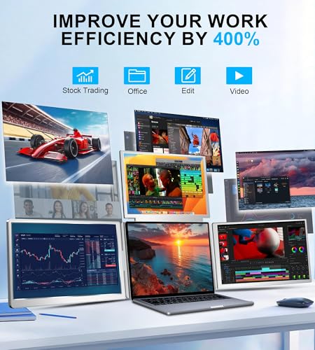 16" Laptop Screen Extender, 1200P IPS Quad Monitor | For 13.6-17.3-inch laptops; supports Windows 10+ and 2019+ MacBooks with M1/M2/M3/M4 via one USB-C/A cable - size: 16 inches