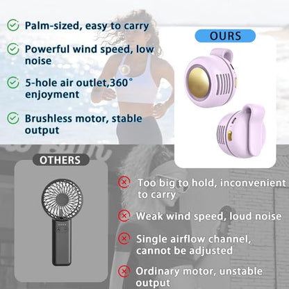 Portable Clip-On Fan, Mini USB Rechargeable 360° Rotatable Fan, 3-Speed Silent Mini Bladeless Fans - color: 1 pack(Purple)