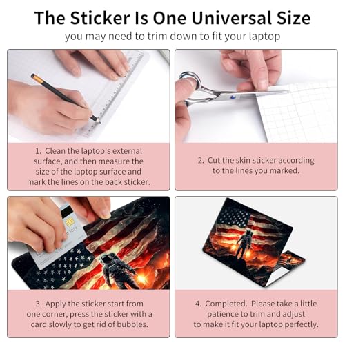 15.6 Inch Laptop Skin Sticker, Reusable Vinyl Cover Protector with 2 Wrist Pad Skins, Removable Waterproof Scratch-Resistant for 12-15.6 Inch Laptop Notebook,American Flag and Astronaut - color: American Flag And Astronaut