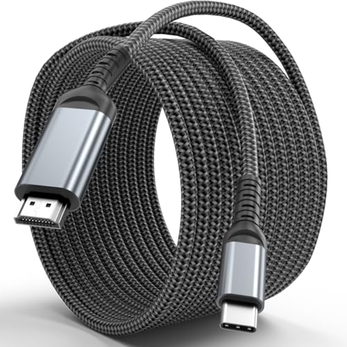 USB C to HDMI 15 Feet Cable 4K, Anti-Interference Gold-Plated Plugs, Aluminum Type-C to HDMI Cord, Thunderbolt 3 & 4 Compatible for MacBook, iMac, iPad Pro, Galaxy, Surface, Dell, HP - size: 15 Feet