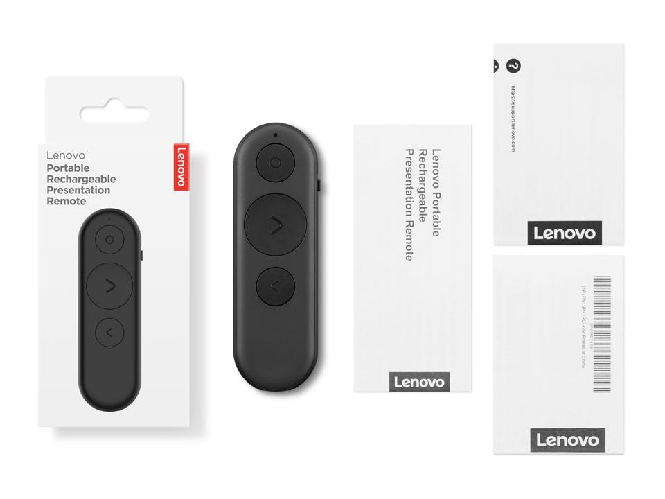 Lenovo Portable Rechargeable Presentation Remote – Bluetooth® 5.3 Wireless Clicker with Digital Pointer, USB‑C Charging, Ultra‑Lightweight, for Windows 10 or Later & macOS 12 or Later, Black
