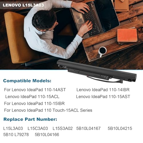 Futurebatt L15L3A03 Battery Compatible with Lenovo IdeaPad 110-14AST 110-14IBR 110-15ACL 110-15AST 110-15IBR 110-15ACL 110 Touch-15ACL 5B10L04166 5B10L04167 5B10L04215 L15S3A02 L15C3A03[11.1V 2200mAh] - size: L15L3A03 12.13×2.36×1.57 in