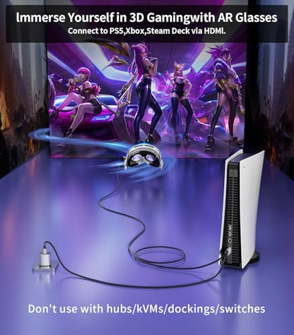 Reborn HDMI to USB C Cable Adapter [6FT 4K@60Hz], Uni-Directional HDMI (Source) to USB-C (Monitor) with USB Power for AR Glasses XREAL One、Air 2 Pro/VITURE Pro/RayNeo Air 2s,PS5,Portable Monitors - size: 6FT