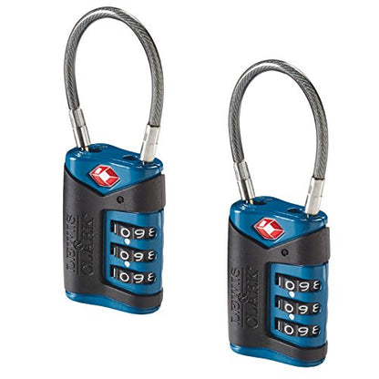 Lewis N. Clark TSA-Approved Combination Luggage Lock with Steel Cable (2-Pack), Blue, One Size - color: Blue, size: 2 Pack