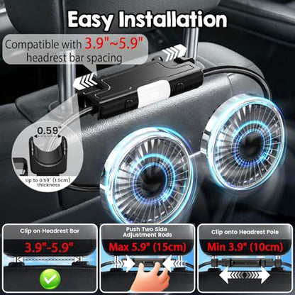 Car Fans for Backseat for Kids, Car Backseat Headrest Fan for Car (No Battery)