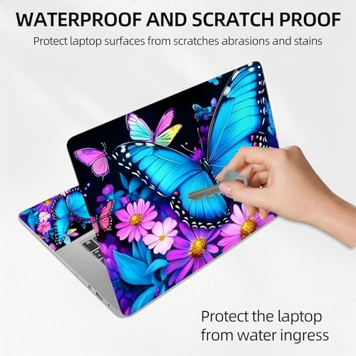 Neon Butterfly Purple Bloom Universal Laptop Skin Sticker 3PCS, Protective Decal Trim-to-Fit 11.6" 13.3" 14" 15.6" Laptop Vinyl Cover, Removable Anti-Scratch Computer Decal Protector - color: Neon Butterfly Purple Bloom