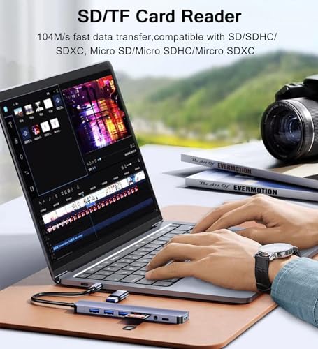 USB C Hub USB Hub 3.0 with SD/TF Card Reader, 3.5mm Headphone Aux Jack, 8-in-1 USB Splitter for MacBook Pro Air, XPS, Surface and More PC/Laptop/Tablet Devices