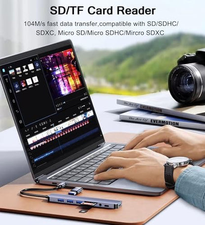 USB C Hub USB Hub 3.0 with SD/TF Card Reader, 3.5mm Headphone Aux Jack, 8-in-1 USB Splitter for MacBook Pro Air, XPS, Surface and More PC/Laptop/Tablet Devices