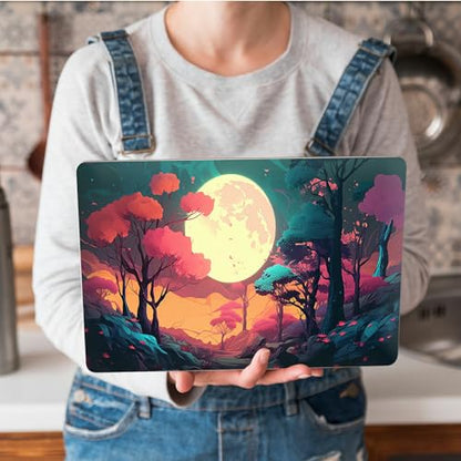 Universal Laptop Skin Sticker with 2 Wrist Pad Skins, Waterproof Scratch Resistant Vinyl Laptop Cover Decal, Cut to Fit for 11–15.6 Inch MacBook HP Dell Lenovo, Full Moon Forest - color: Full Moon Forest