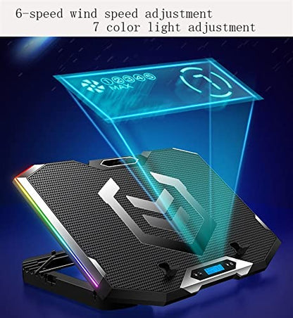 TOEWOE Laptop Cooling Pad, RGB Lights Laptop Cooler 6 Fans for Up to 17.3 Inch Laptops, Notebook Cooler, 7 Modes Light, 6 Height Stands, 2 USB Ports, Black