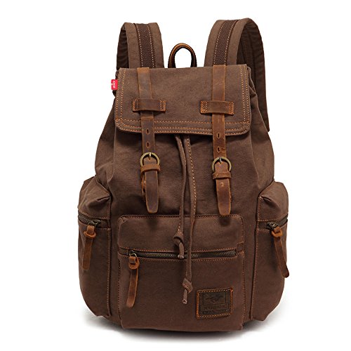 AUGUR High Capacity Canvas Vintage Backpack - for School College Hiking Travel 12-17" Laptop - color: Coffee, size: Large