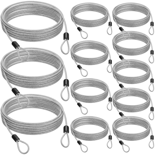 12 Pack Security Cable Luggage Lock with Loops 15 ft 3mm Braided Steel Coated Bike Cable Wire Double Loop Anti Theft Safety for U Lock, Padlock and Disc(Clear) - color: Clear, size: 15 Feet