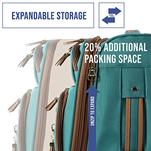 Steve Madden Designer-Gepckkollektion Leichter Softside-Koffer fr Damen und Herren strapazierfhige 50,8 cm groe Tragetasche mit 4 rollenden Spinner-Rdern, Harlo Teal Blue, 20in, Carry on Bag With - color: Harlo Teal Blue, size: 20 inches