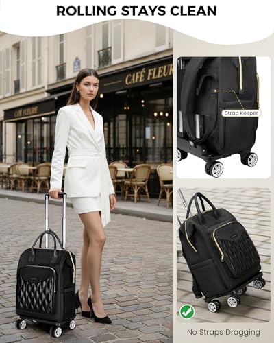 Ytonet Rolling Briefcase for Men Women with Cup Holder, 17.3'' Carry On Water Resistant Laptop Bag with Wheels, 15.6 In Travel Backpack with 4 Spinner Wheels, Carry On Rolling Laptop Bag with Detachab