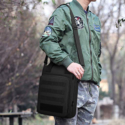 CamGo 12" Laptop Messenger Bag for Men Vertical Tactical Crossbody Shoulder Bag Small Computer Briefcase Molle Handbags - color: Black