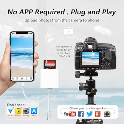 2IN2 SD Card Reader,USB C SD Card Reader for iPhone,USB-C/L Dual-Slot SD Card Reader,Compatible with iPhone 16/15/14/13/12,MacBook,Mac,Trail Camera viewers,Plug and Play - size: 2IN2 SD Card Reader